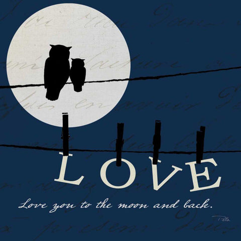 Moon Love I Indigo White Modern Wood Framed Art Print by Pela