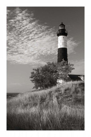 Big Sable Point Lighthouse II BW White Modern Wood Framed Art Print with Double Matting by Majchrowicz, Alan