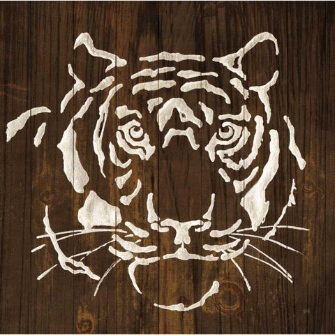 White Tiger on Dark Wood White Modern Wood Framed Art Print by Paschke, Chris