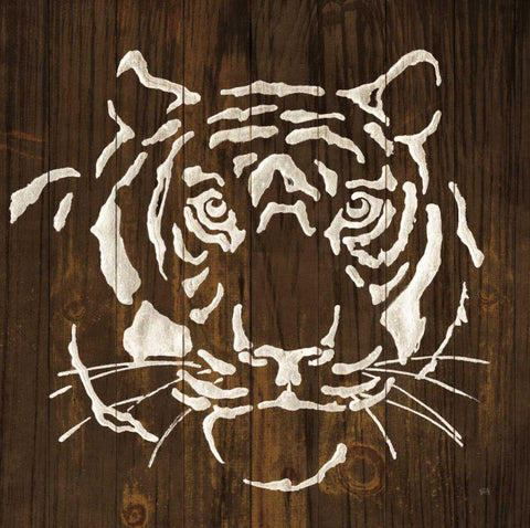 White Tiger on Dark Wood White Modern Wood Framed Art Print with Double Matting by Paschke, Chris