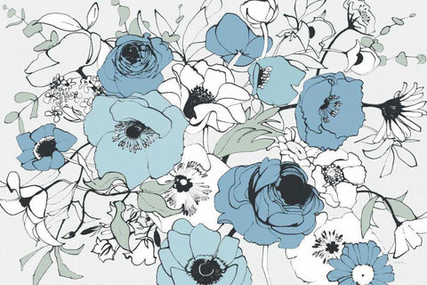 Watercolor Black Lined Poppies Mix White Modern Wood Framed Art Print with Double Matting by Novak, Shirley