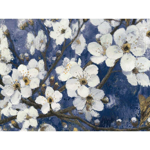 Cherry Blossoms I Indigo Crop Black Modern Wood Framed Art Print with Double Matting by Wiens, James