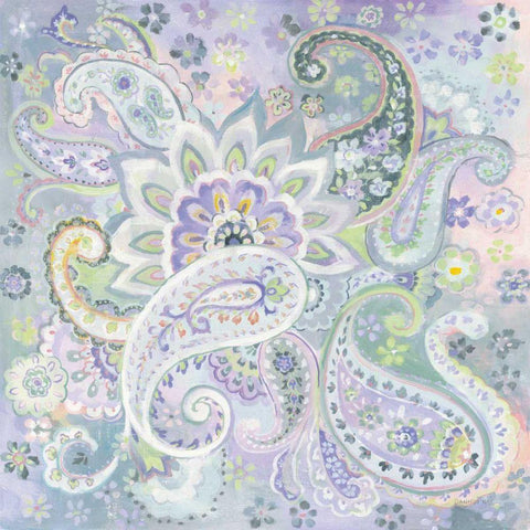 Paisley Dream White Modern Wood Framed Art Print with Double Matting by Nai, Danhui