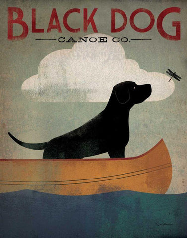 Black Dog Canoe White Modern Wood Framed Art Print with Double Matting by Fowler, Ryan