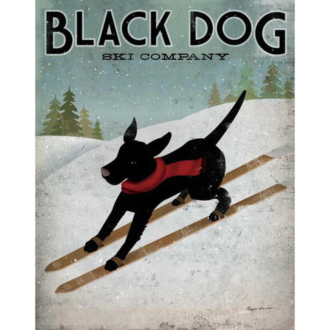 Black Dog Ski White Modern Wood Framed Art Print by Fowler, Ryan