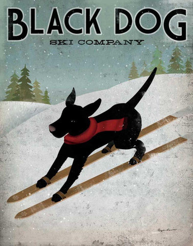 Black Dog Ski White Modern Wood Framed Art Print with Double Matting by Fowler, Ryan