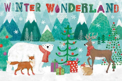 Festive Forest I White Modern Wood Framed Art Print with Double Matting by Charron, Veronique