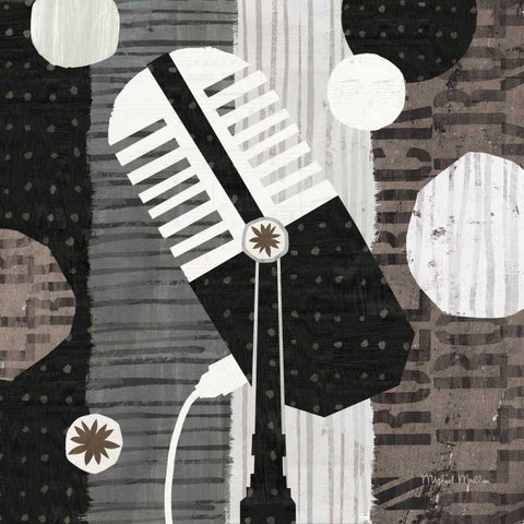 Rock N Roll Mic Neutral Black Modern Wood Framed Art Print with Double Matting by Mullan, Michael