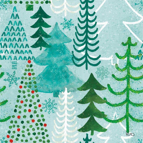 Festive Forest Pattern V Black Modern Wood Framed Art Print by Charron, Veronique