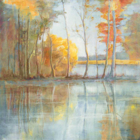 Lakeside Reflection White Modern Wood Framed Art Print with Double Matting by Nai, Danhui