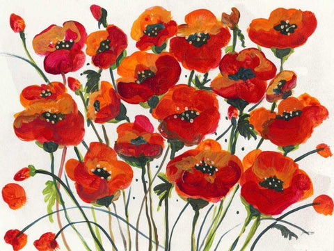 Poppin Up Poppies Black Ornate Wood Framed Art Print with Double Matting by Griggs, Jan