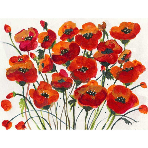Poppin Up Poppies Black Modern Wood Framed Art Print by Griggs, Jan