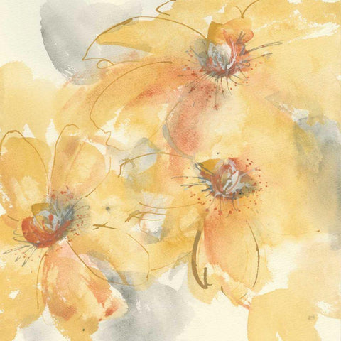 Golden Clematis II White Modern Wood Framed Art Print by Paschke, Chris