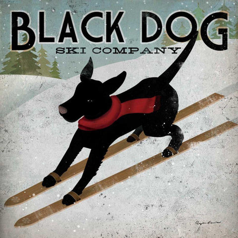 Black Dog Ski White Modern Wood Framed Art Print with Double Matting by Fowler, Ryan