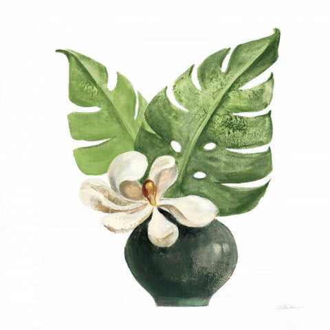 Tropical Leaves II on White White Modern Wood Framed Art Print with Double Matting by Vassileva, Silvia