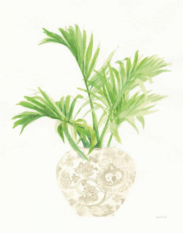 Palm Chinoiserie II Cream White Modern Wood Framed Art Print with Double Matting by Nai, Danhui