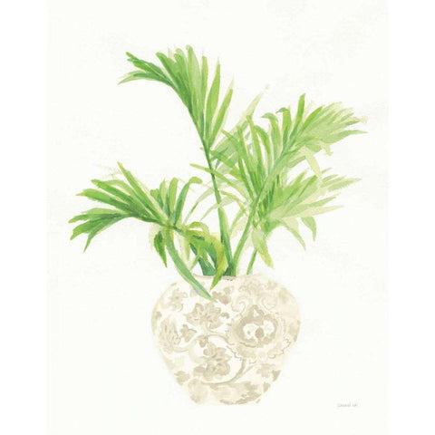 Palm Chinoiserie II Cream Gold Ornate Wood Framed Art Print with Double Matting by Nai, Danhui