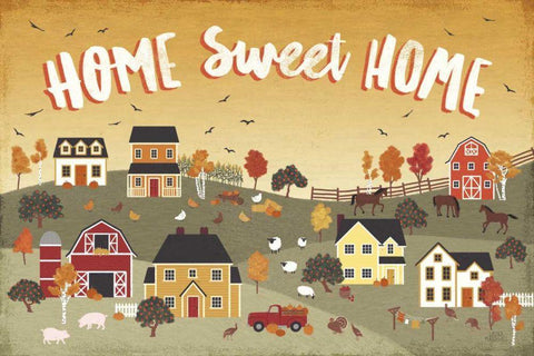 Harvest Village II Black Ornate Wood Framed Art Print with Double Matting by Marshall, Laura