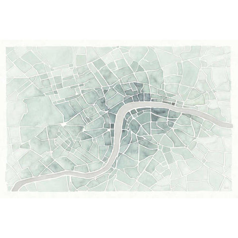 Watercolor Wanderlust London Mint White Modern Wood Framed Art Print by Marshall, Laura