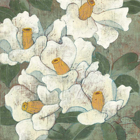 White Flowers I Dark White Modern Wood Framed Art Print with Double Matting by Lovell, Kathrine
