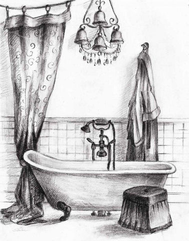 Elegant Bath II BW Crop Black Ornate Wood Framed Art Print with Double Matting by Vassileva, Silvia