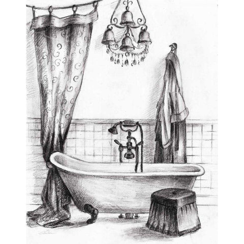 Elegant Bath II BW Crop Gold Ornate Wood Framed Art Print with Double Matting by Vassileva, Silvia