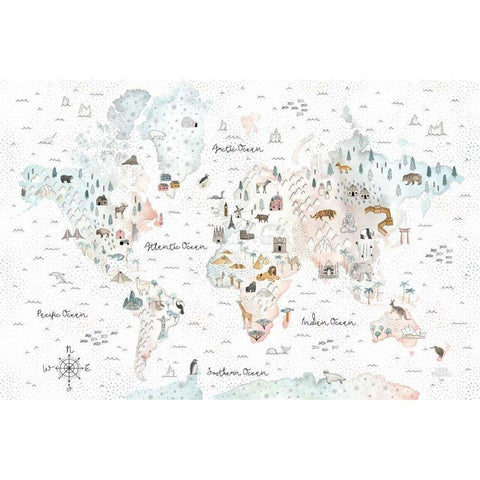 World Traveler I Dot BG White Modern Wood Framed Art Print by Marshall, Laura