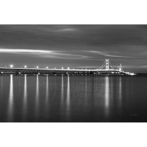 Mackinac Bridge BW White Modern Wood Framed Art Print by Majchrowicz, Alan