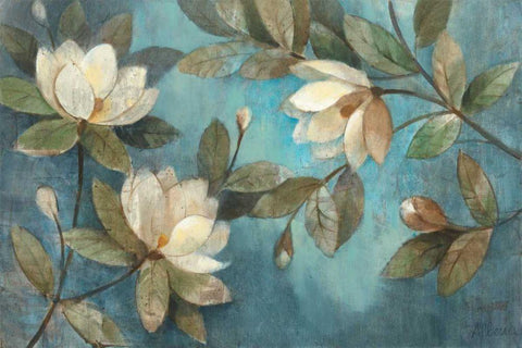 Floating Magnolias White Modern Wood Framed Art Print with Double Matting by Hristova, Albena