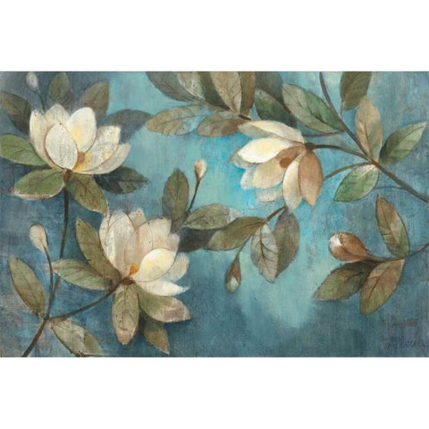 Floating Magnolias Black Modern Wood Framed Art Print by Hristova, Albena