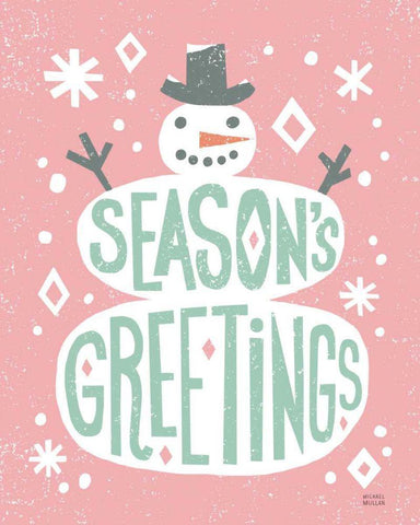 Christmas Whimsy Snowman Vintage White Modern Wood Framed Art Print with Double Matting by Mullan, Michael