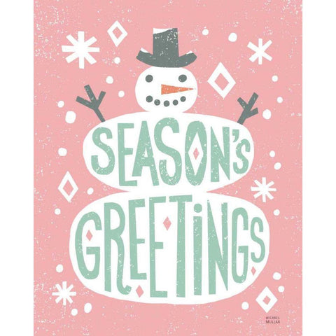 Christmas Whimsy Snowman Vintage Black Modern Wood Framed Art Print by Mullan, Michael