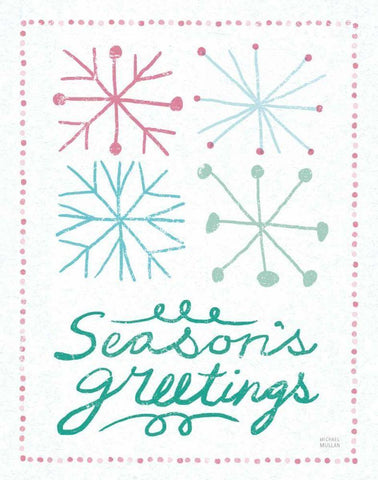 Merry Christmastime Snow Flake Vintage White Modern Wood Framed Art Print with Double Matting by Mullan, Michael