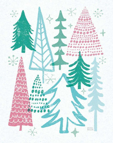 Merry Christmastime Trees Vintage White Modern Wood Framed Art Print with Double Matting by Mullan, Michael