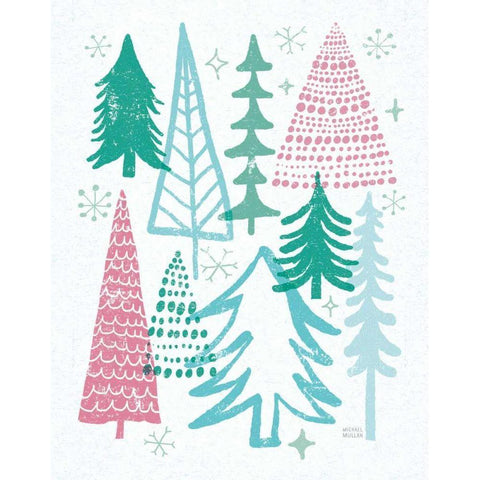Merry Christmastime Trees Vintage Black Modern Wood Framed Art Print by Mullan, Michael