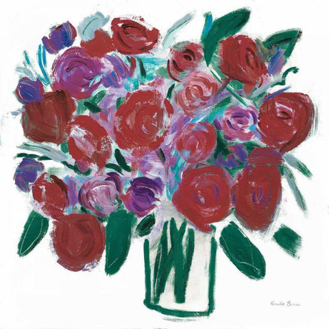 Burgundy Roses on White White Modern Wood Framed Art Print with Double Matting by Zaman, Farida