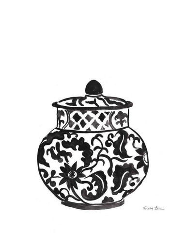 Chinoiserie II v2 Black White Modern Wood Framed Art Print with Double Matting by Zaman, Farida