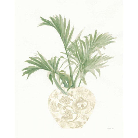 Palm Chinoiserie II Sage Black Modern Wood Framed Art Print with Double Matting by Nai, Danhui