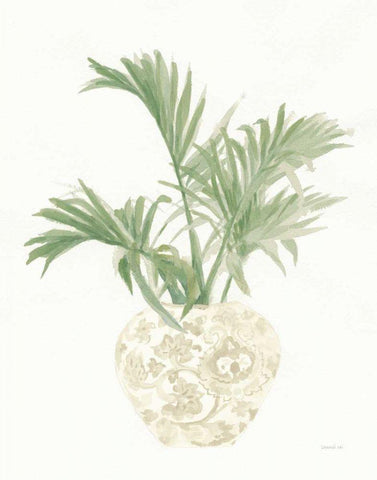 Palm Chinoiserie II Sage White Modern Wood Framed Art Print with Double Matting by Nai, Danhui