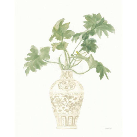 Palm Chinoiserie III Sage Black Modern Wood Framed Art Print with Double Matting by Nai, Danhui