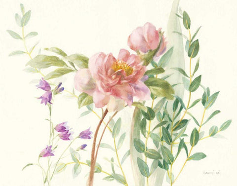 Flourish I Light Pink Crop White Modern Wood Framed Art Print with Double Matting by Nai, Danhui