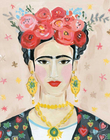 Homage to Frida Neutral White Modern Wood Framed Art Print with Double Matting by Zaman, Farida