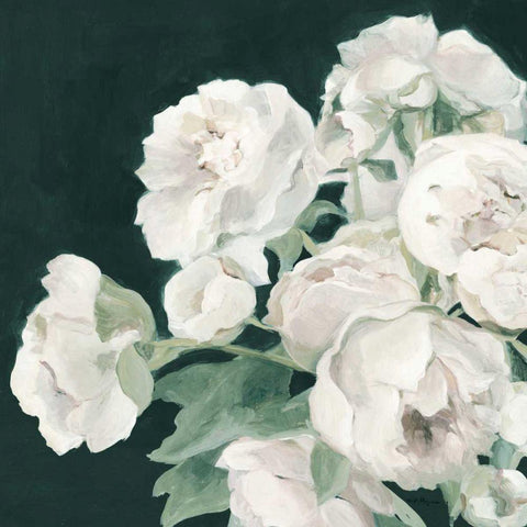 Peonies on Dark Green Black Modern Wood Framed Art Print by Hageman, Marilyn