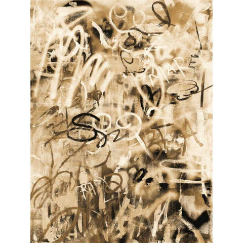 Graffiti Love Sepia White Modern Wood Framed Art Print by Nai, Danhui