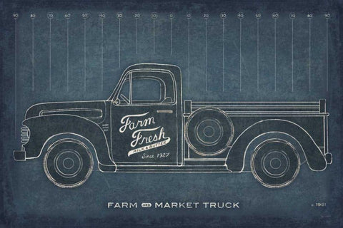 Farm Truck Blueprint Black Ornate Wood Framed Art Print with Double Matting by Schlabach, Sue