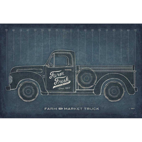 Farm Truck Blueprint Black Modern Wood Framed Art Print with Double Matting by Schlabach, Sue