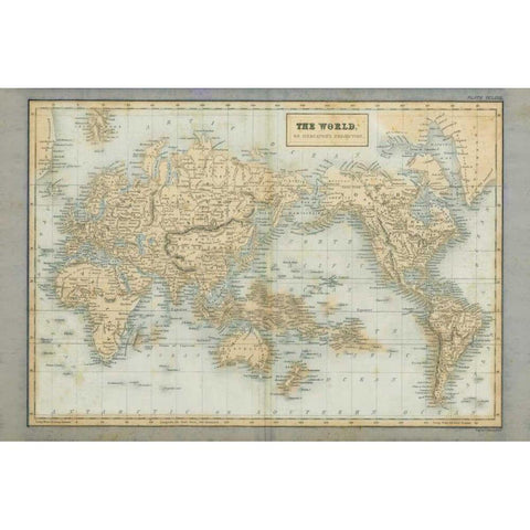 The World Map Neutral Black Modern Wood Framed Art Print with Double Matting by Wild Apple Portfolio