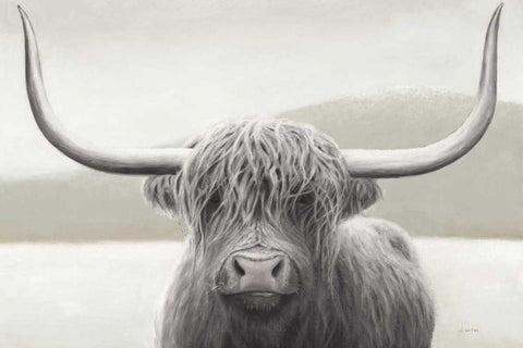 Highland Cow Neutral White Modern Wood Framed Art Print with Double Matting by Wiens, James
