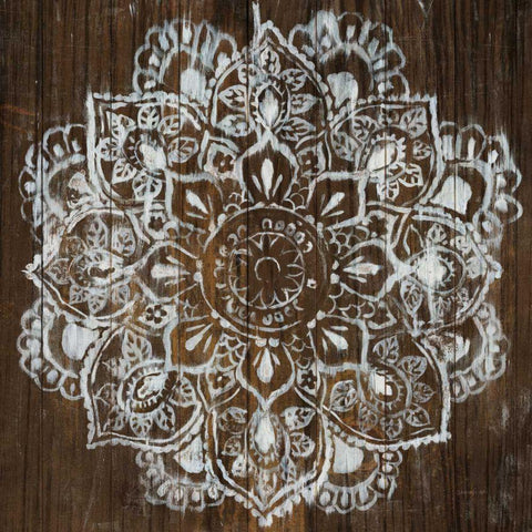 Mandala on Dark Wood Black Ornate Wood Framed Art Print with Double Matting by Nai, Danhui