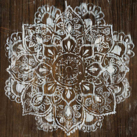 Mandala on Dark Wood White Modern Wood Framed Art Print with Double Matting by Nai, Danhui